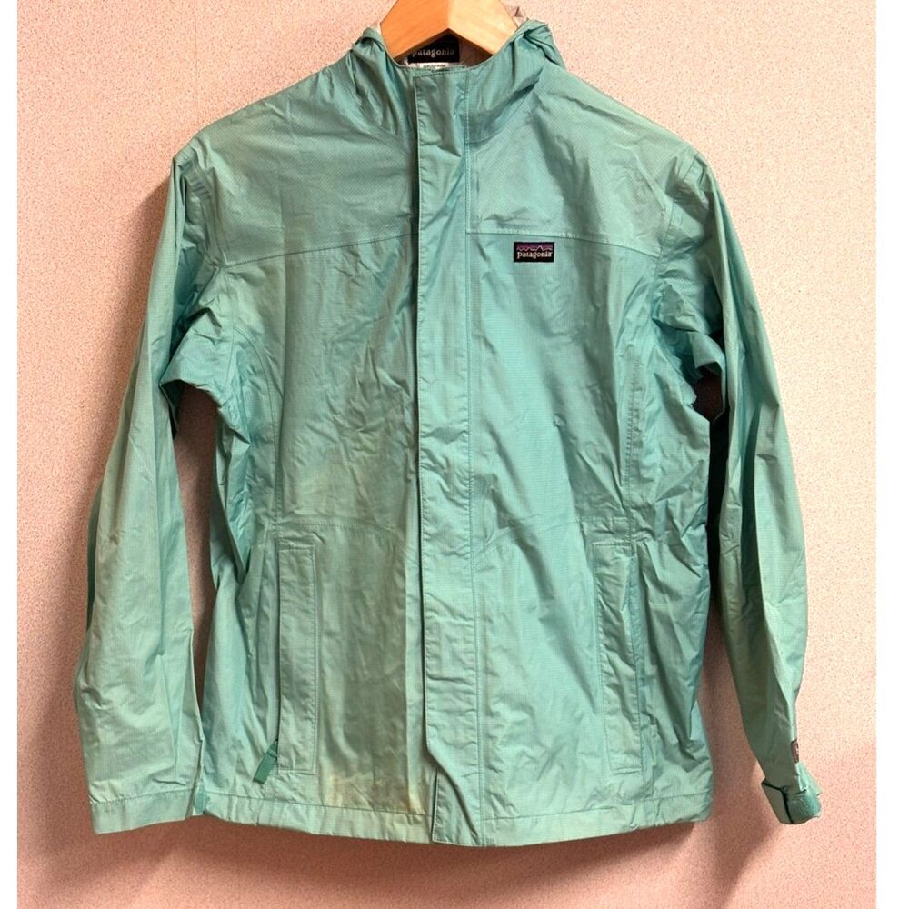 Patagonia Girls XXL 16-18 H2No Rain Jacket Mint Green Hooded Waterproof Shell